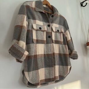 Grey Tan Plaid Checkered Shacket